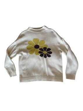 Callahan Cream Rolled Neck Sweater with Yellow and Brown Floral Motif
